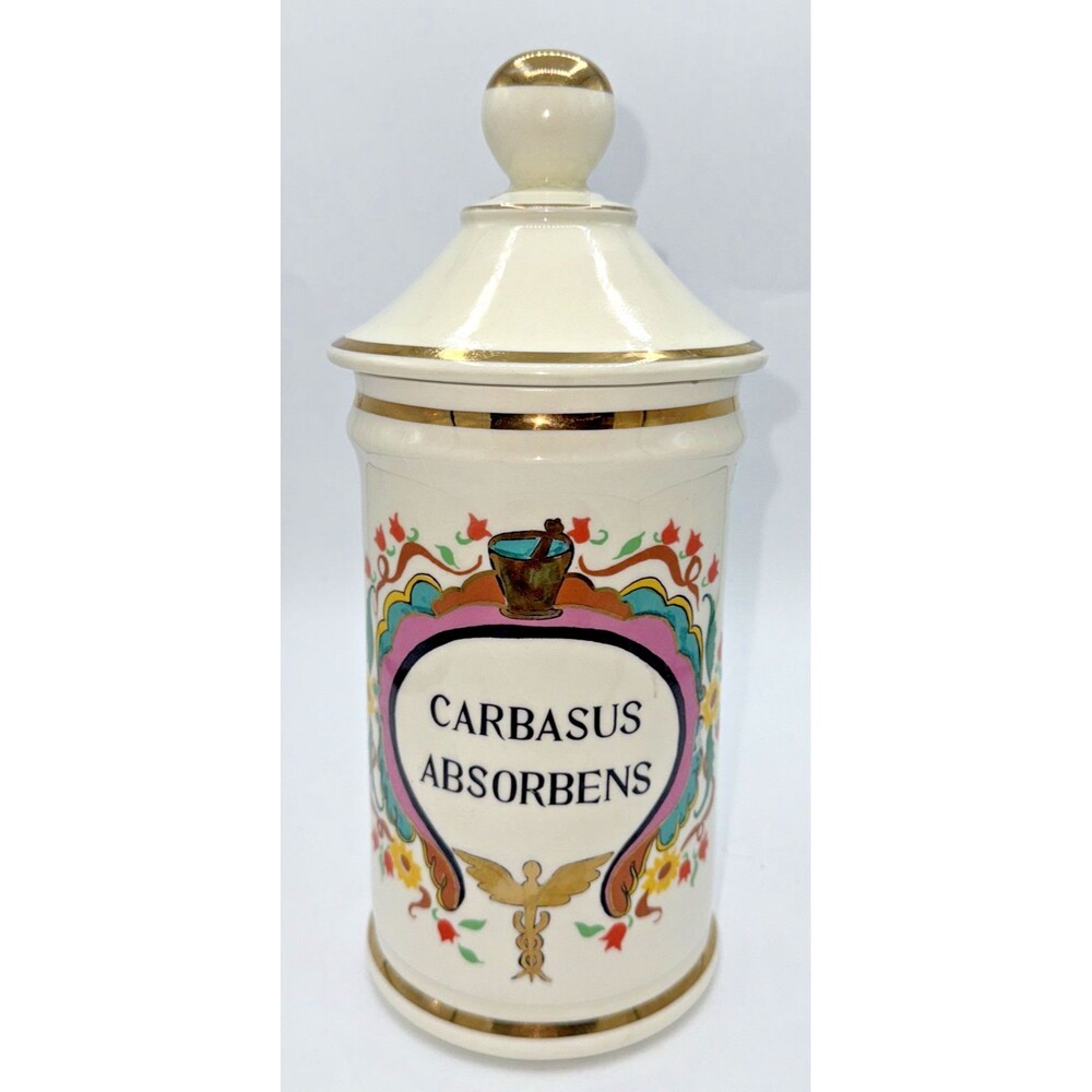 Elegant Cream Apothecary Jar with Colorful Accents
